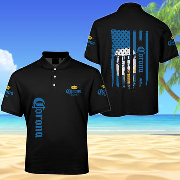 Corona Extra American Flag Men's Plus Size Polo Shirt - Flexiquor.com