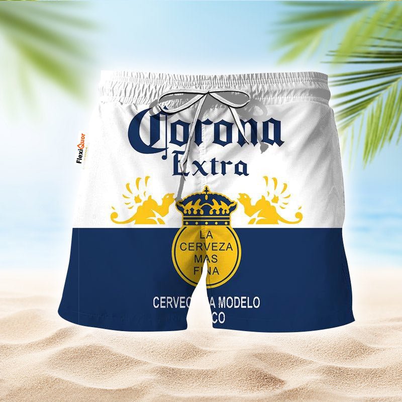 Corona Extra Blue And White Basic Swim Trunks - Flexiquor.com