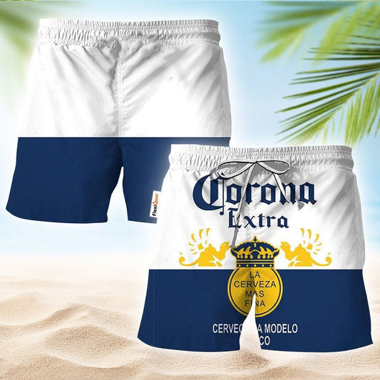 Corona Extra Blue And White Basic Swim Trunks - Flexiquor.com