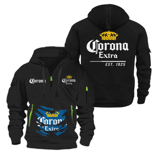 Corona Extra Scratches Marks Half Zip Hooded Sweatshirt - Flexiquor.com