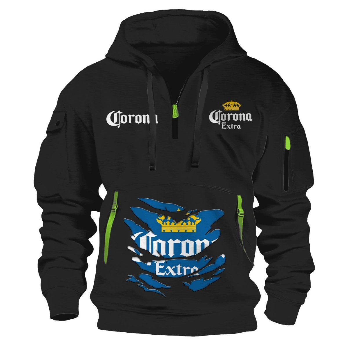 Corona Extra Scratches Marks Half Zip Hooded Sweatshirt - Flexiquor.com