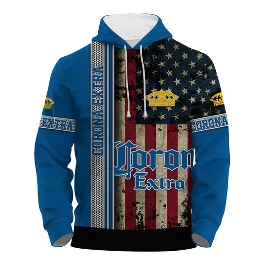 Corona Extra Stainless Steel American Flag Hoodie & Zip Hoodie - Flexiquor.com