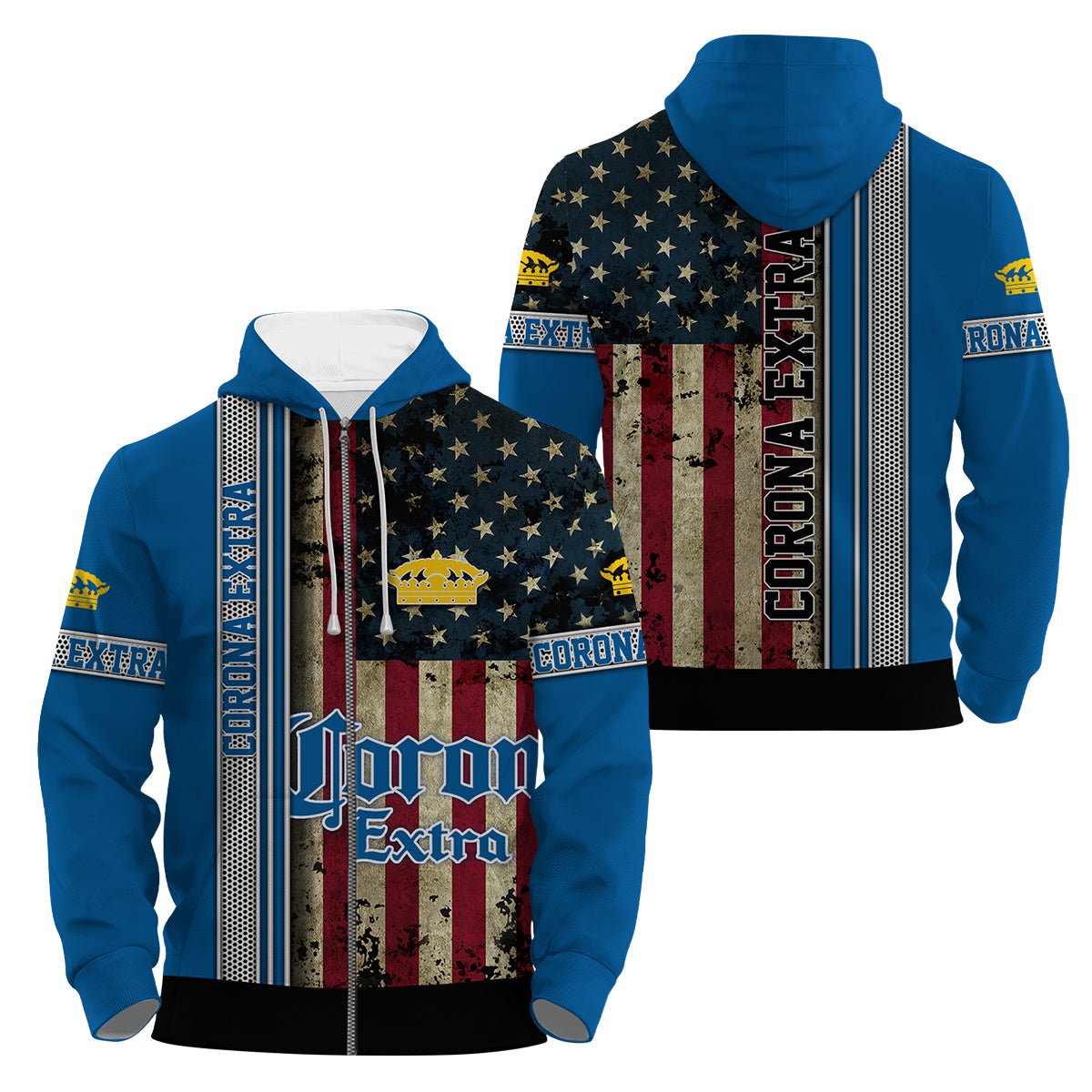 Corona Extra Stainless Steel American Flag Hoodie & Zip Hoodie - Flexiquor.com