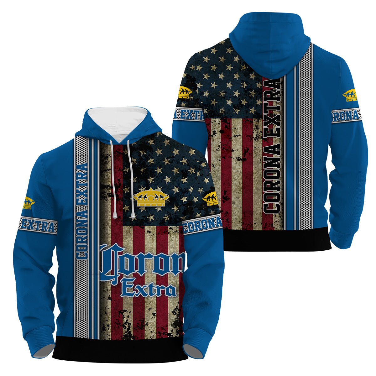 Corona Extra Stainless Steel American Flag Hoodie & Zip Hoodie - Flexiquor.com