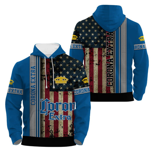 Corona Extra Stainless Steel American Flag Hoodie & Zip Hoodie - Flexiquor.com