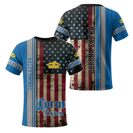 Corona Extra Stainless Steel American Flag T-Shirt - Flexiquor.com
