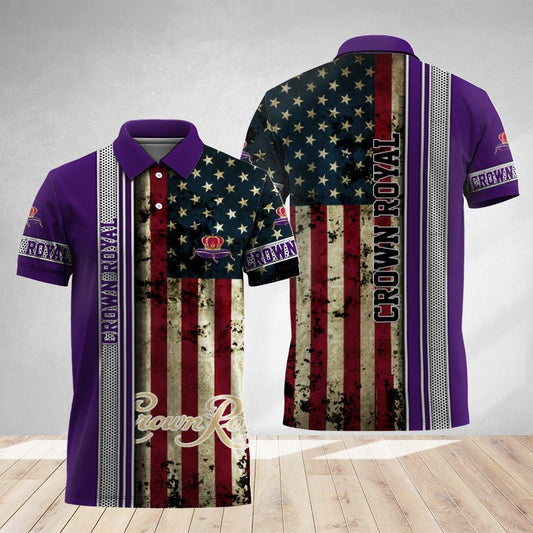 Crown Royal Stainless Steel American Flag Polo Shirt - Flexiquor.com