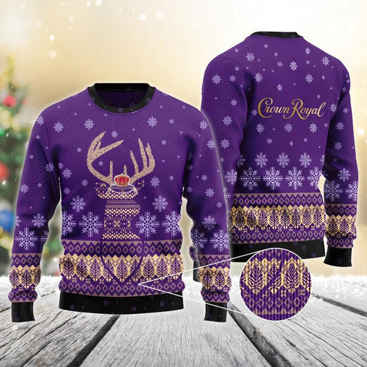 Purple Crown Royal Reindeer Snowy Christmas Sweater