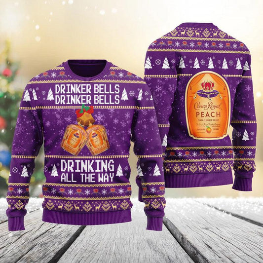 Crown Royal Drinker Bells Drinking All The Way Christmas Ugly Sweater