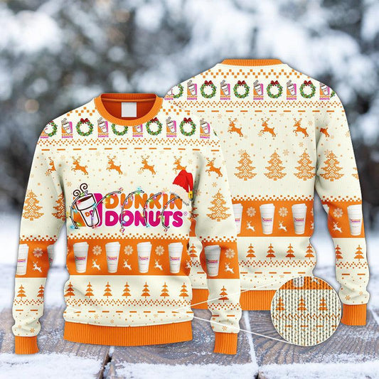 Dunkin' Donuts Reindeer Snowy Night Ugly Sweater
