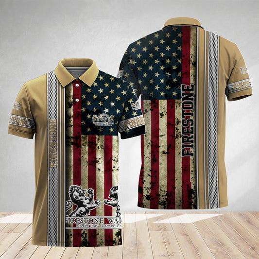 Firestone Walker Stainless Steel American Flag Polo Shirt - Flexiquor.com