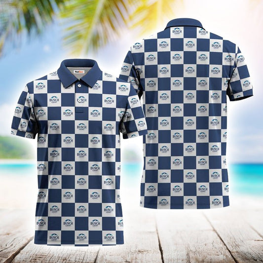 Gingham Busch Light Polo Shirt - Flexiquor.com