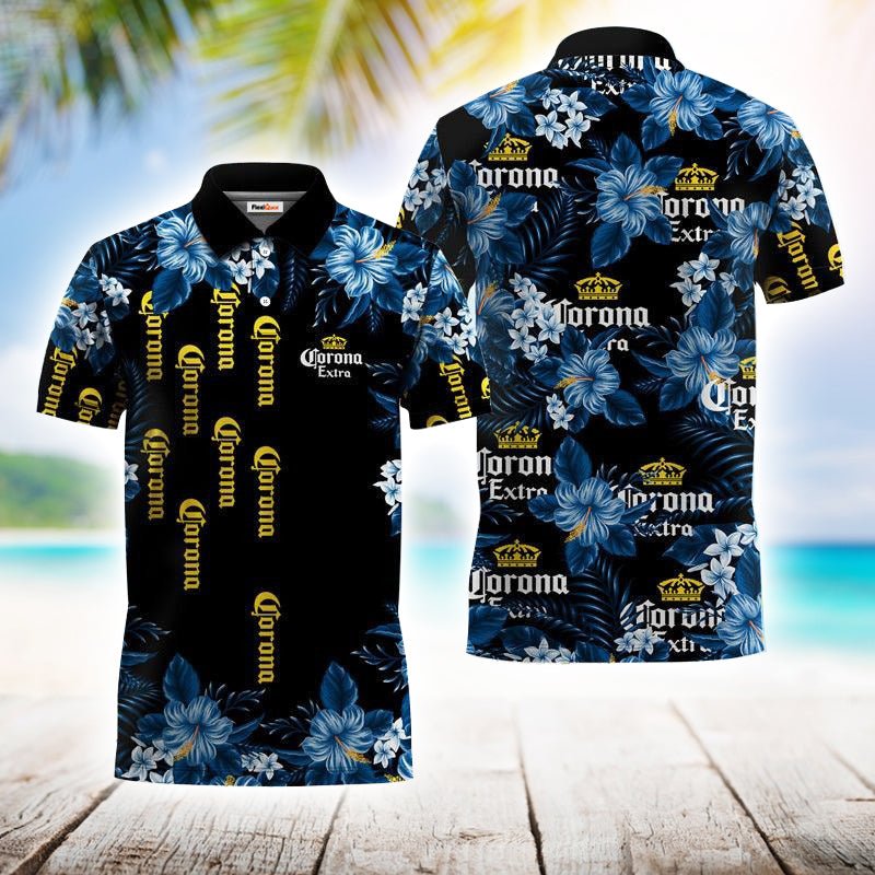Golden Corona Extra Flower Polo Shirt - Flexiquor.com