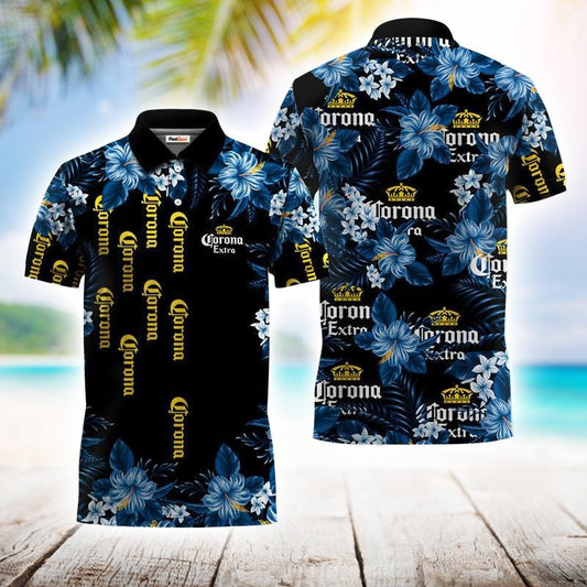 Golden Corona Extra Flower Polo Shirt - Flexiquor.com