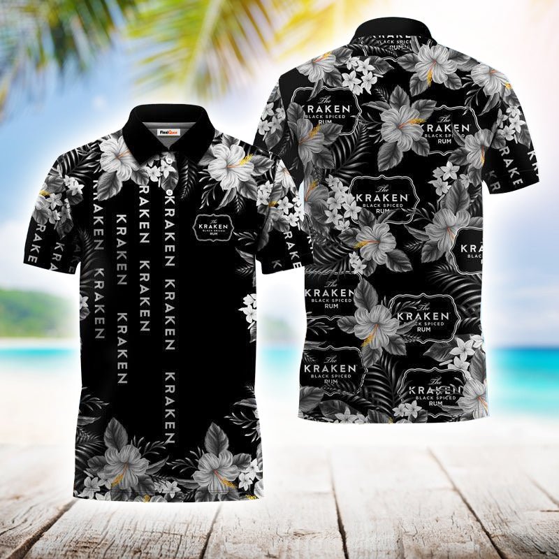 Golden Kraken Rum Flower Polo Shirt - Flexiquor.com