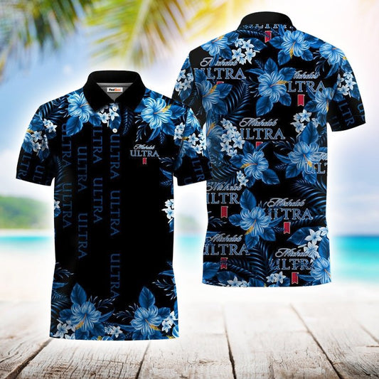 Golden Michelob Ultra Flower Polo Shirt - Flexiquor.com