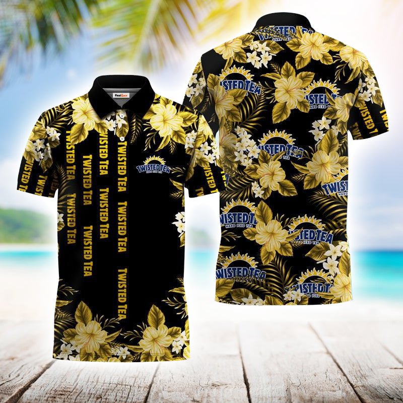 Golden Twisted Tea Flower Polo Shirt - Flexiquor.com