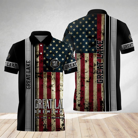 Great Lakes Stainless Steel American Flag Polo Shirt - Flexiquor.com