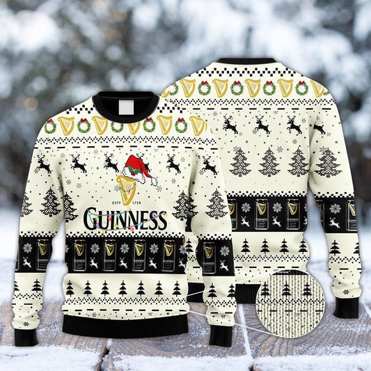 Guinness Reindeer Snowy Night Ugly Sweater