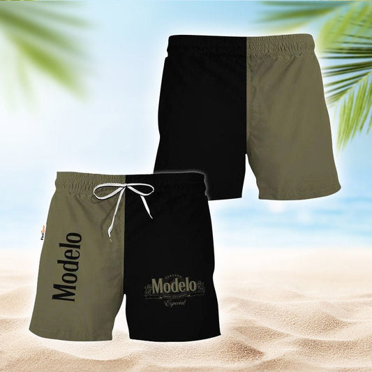 Half Side Black Green Modelo Swim Trunks - Flexiquor.com