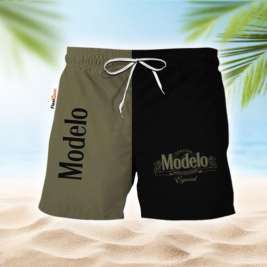 Half Side Black Green Modelo Swim Trunks - Flexiquor.com
