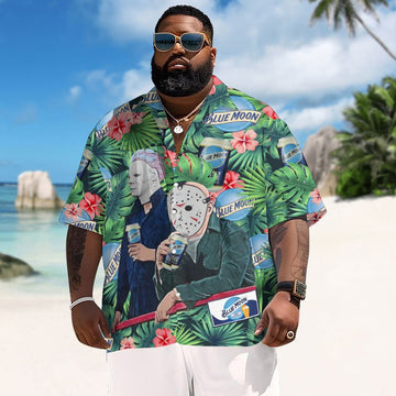 Halloween Villain Chilling With Blue Moon Men's Plus Size Hawaiian Shirt - Flexiquor.com