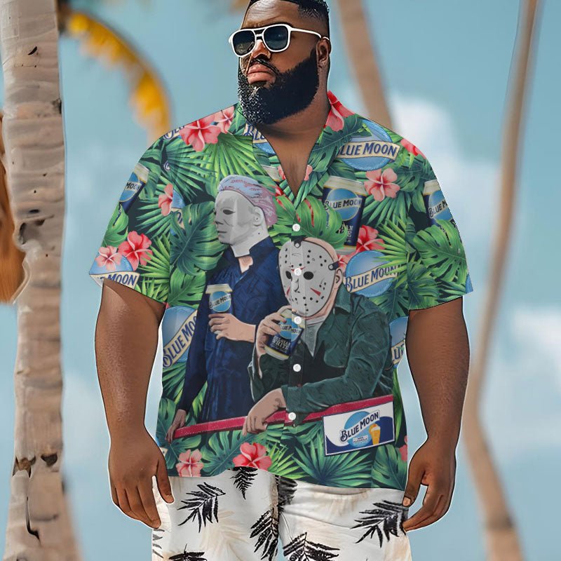 Halloween Villain Chilling With Blue Moon Men's Plus Size Hawaiian Shirt - Flexiquor.com