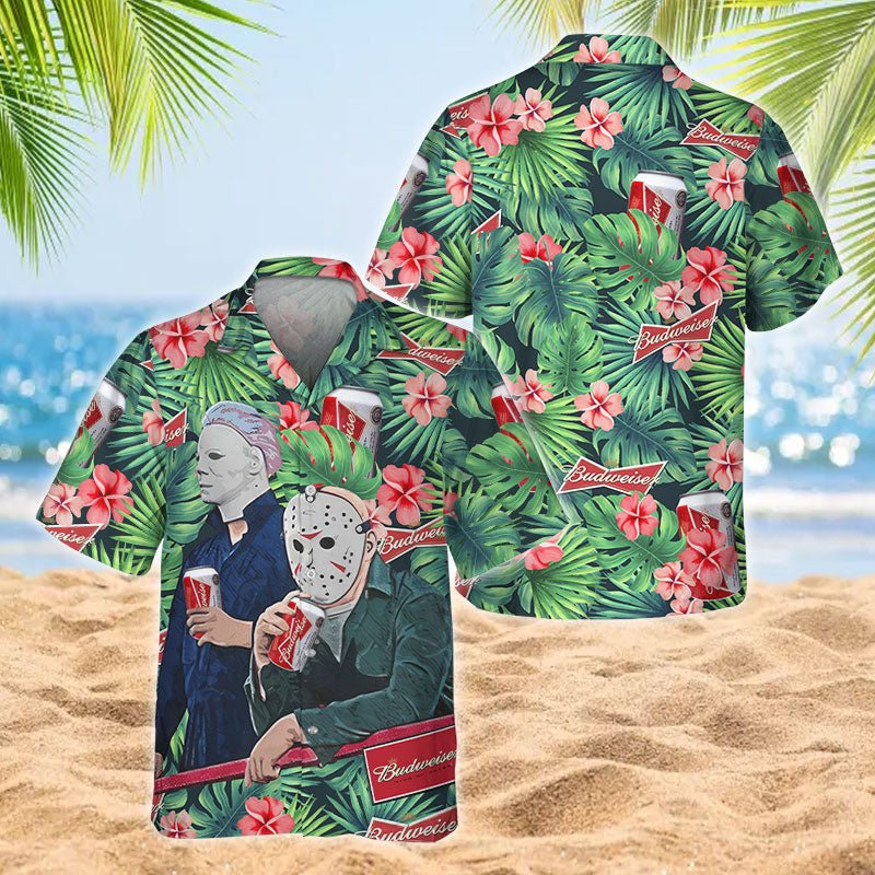 Halloween Villain Chilling With Budweiser Men's Plus Size Hawaiian Shirt - Flexiquor.com