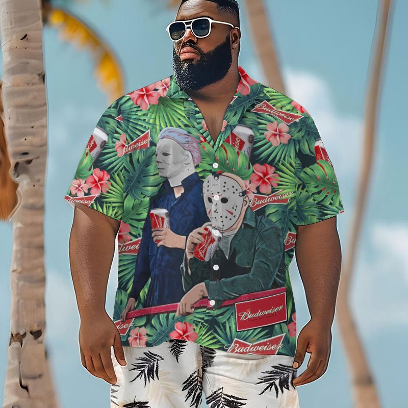 Halloween Villain Chilling With Budweiser Men's Plus Size Hawaiian Shirt - Flexiquor.com