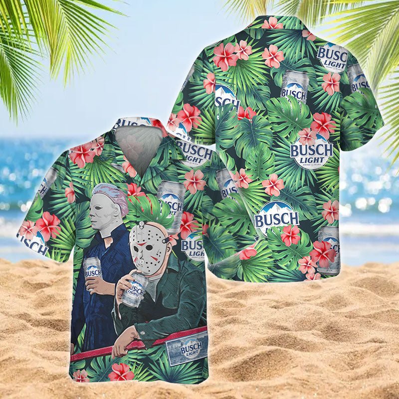 Halloween Villain Chilling With Busch Light Men's Plus Size Hawaiian Shirt - Flexiquor.com