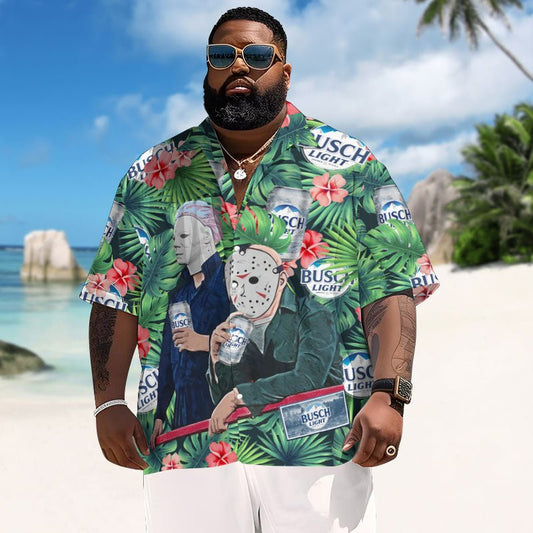 Halloween Villain Chilling With Busch Light Men's Plus Size Hawaiian Shirt - Flexiquor.com