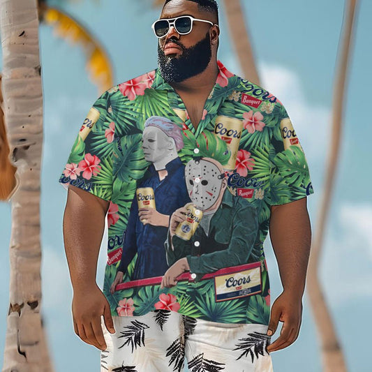 Halloween Villain Chilling With Coors Banquet Men's Plus Size Hawaiian Shirt - Flexiquor.com