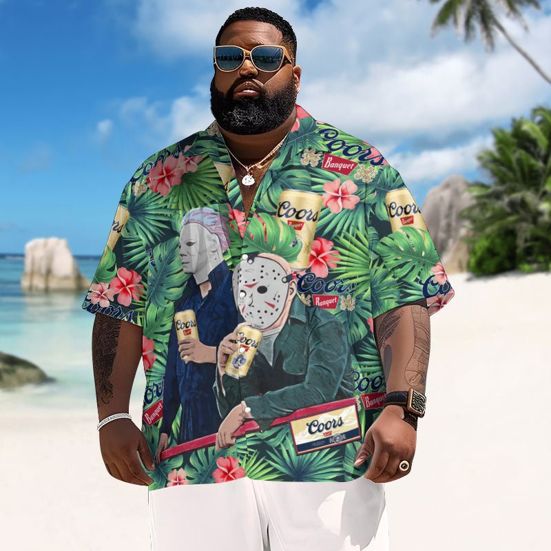 Halloween Villain Chilling With Coors Banquet Men's Plus Size Hawaiian Shirt - Flexiquor.com