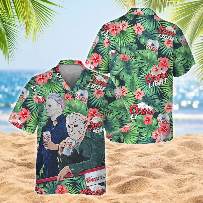 Halloween Villain Chilling With Coors Light Men's Plus Size Hawaiian Shirt - Flexiquor.com