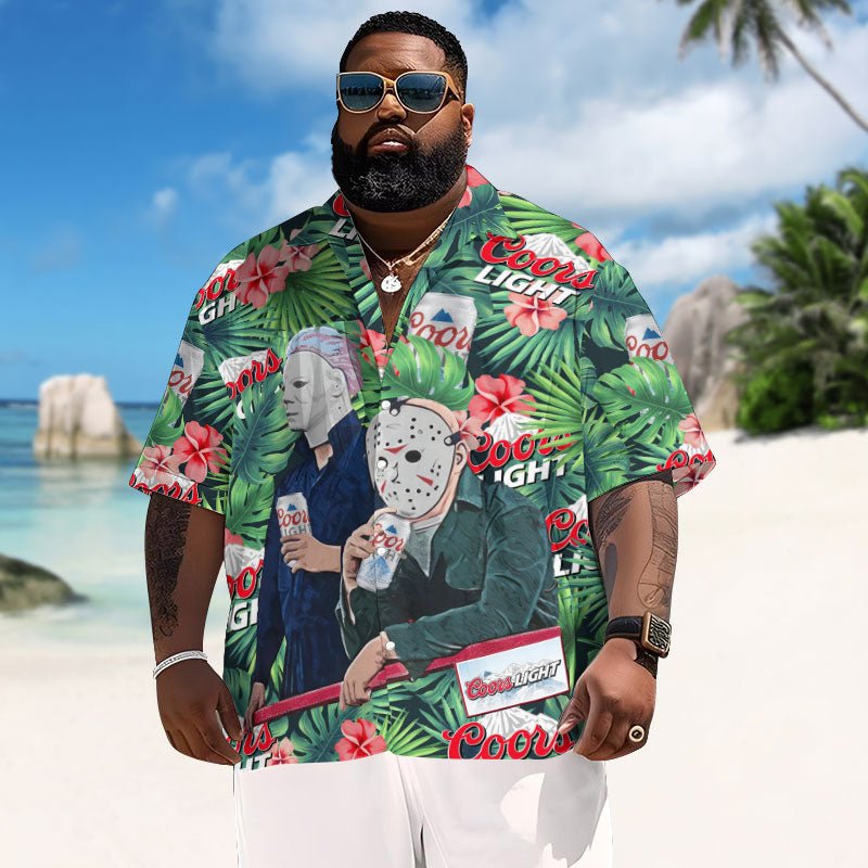 Halloween Villain Chilling With Coors Light Men's Plus Size Hawaiian Shirt - Flexiquor.com