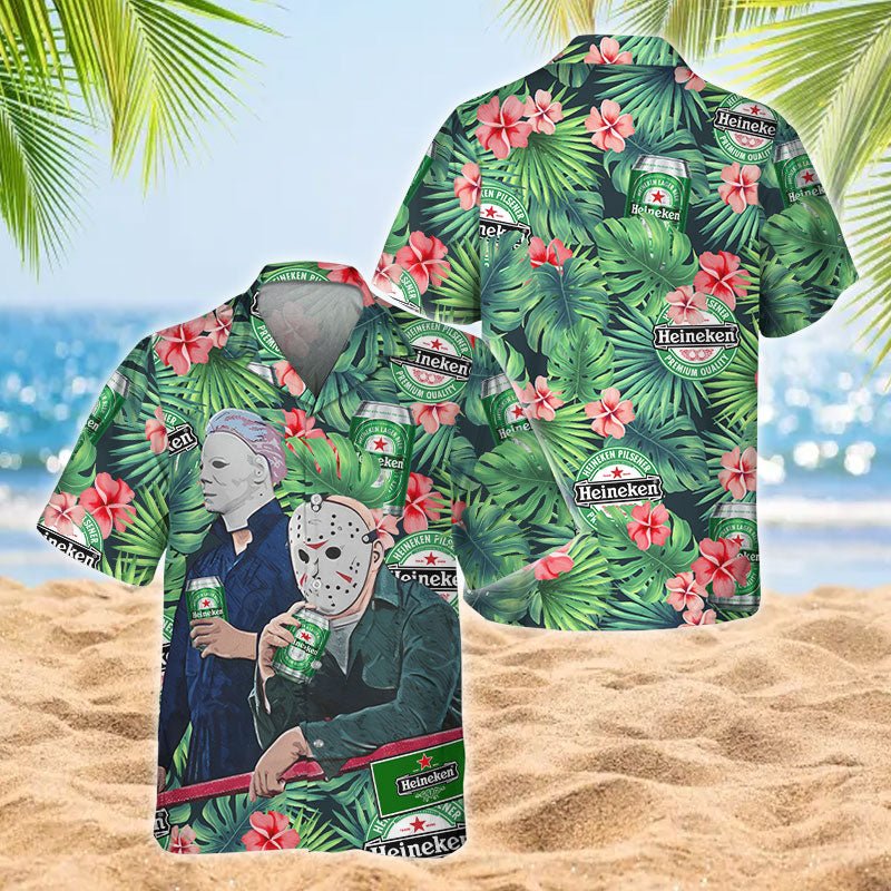 Halloween Villain Chilling With Heineken Men's Plus Size Hawaiian Shirt - Flexiquor.com