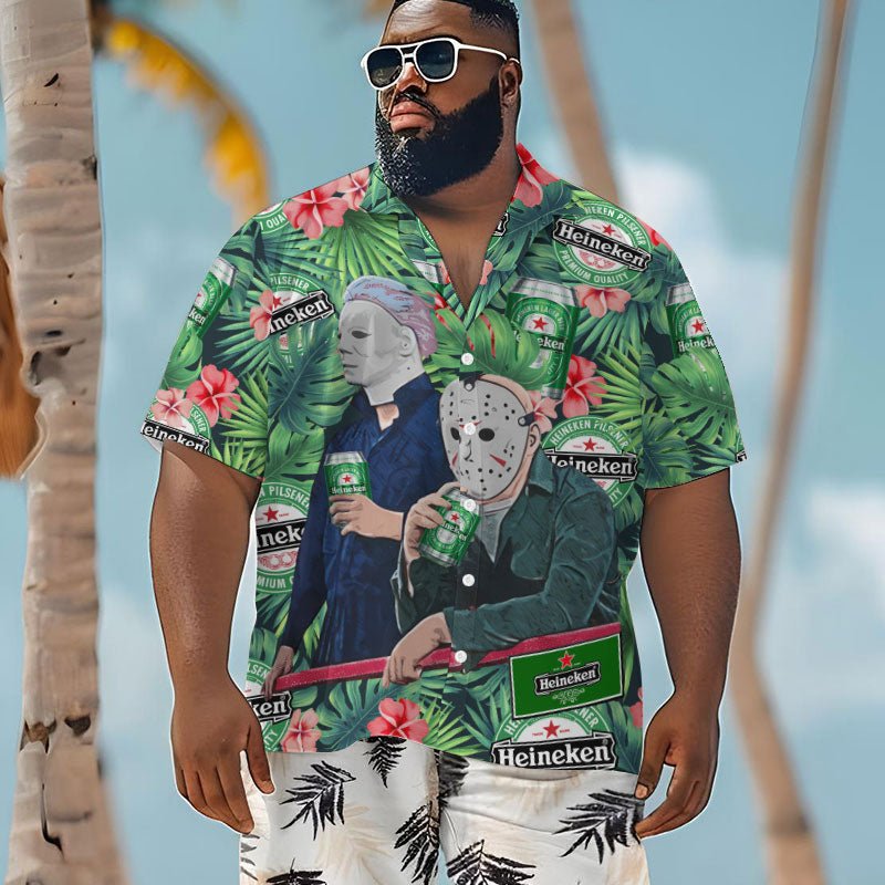 Halloween Villain Chilling With Heineken Men's Plus Size Hawaiian Shirt - Flexiquor.com