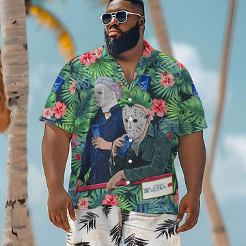 Halloween Villain Chilling With Michelob Ultra Men's Plus Size Hawaiian Shirt - Flexiquor.com