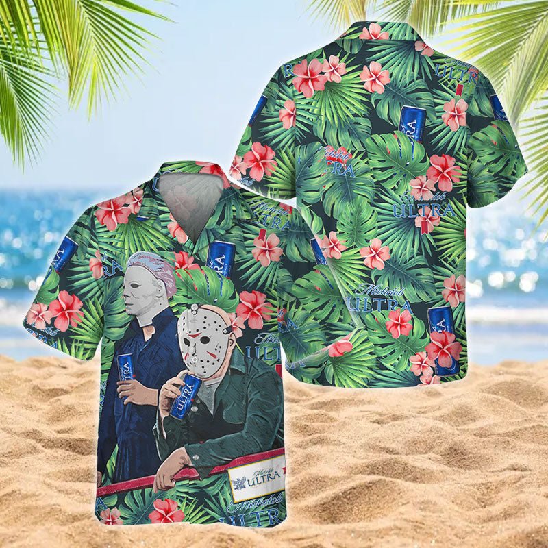 Halloween Villain Chilling With Michelob Ultra Men's Plus Size Hawaiian Shirt - Flexiquor.com