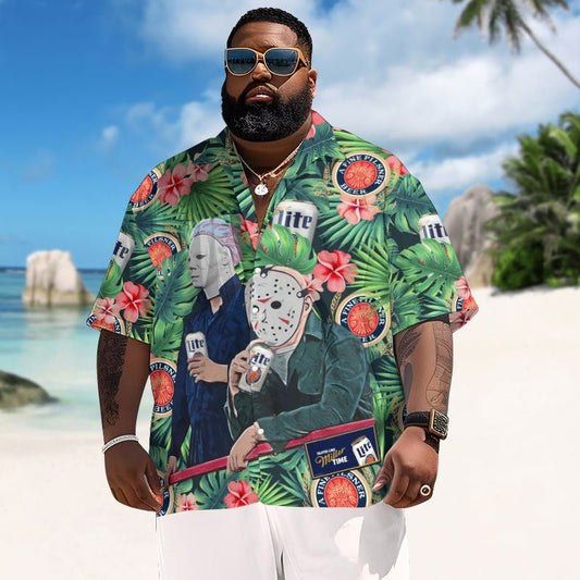 Halloween Villain Chilling With Miller Lite Men's Plus Size Hawaiian Shirt - Flexiquor.com