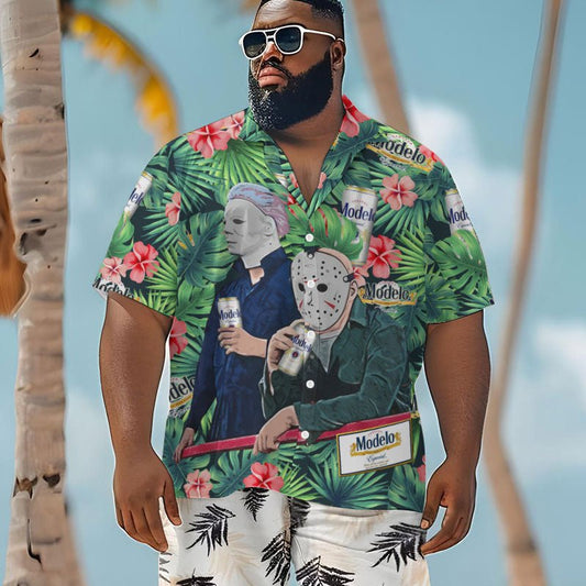 Halloween Villain Chilling With Modelo Men's Plus Size Hawaiian Shirt - Flexiquor.com