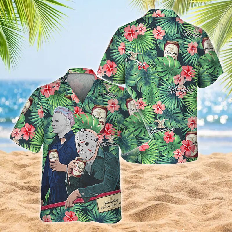 Halloween Villain Chilling With Yuengling Men's Plus Size Hawaiian Shirt - Flexiquor.com