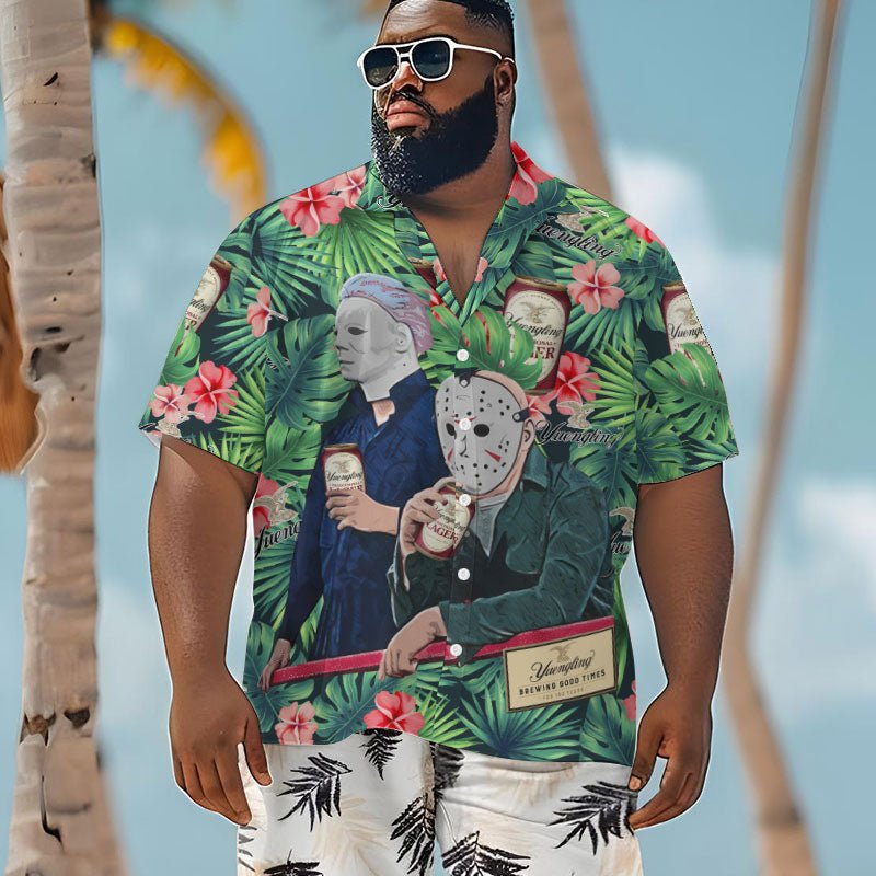 Halloween Villain Chilling With Yuengling Men's Plus Size Hawaiian Shirt - Flexiquor.com