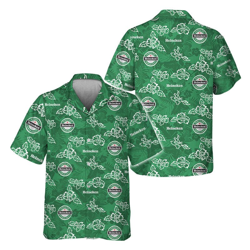 Heineken Hibiscus Flower Hawaiian Shirt - Flexiquor.com