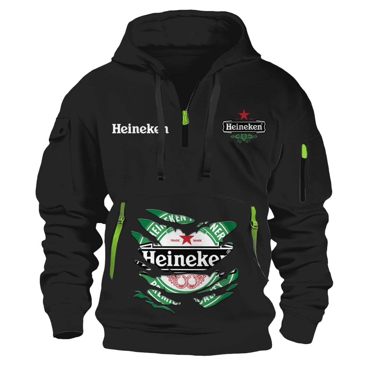 Heineken Scratches Marks Half Zip Hooded Sweatshirt - Flexiquor.com