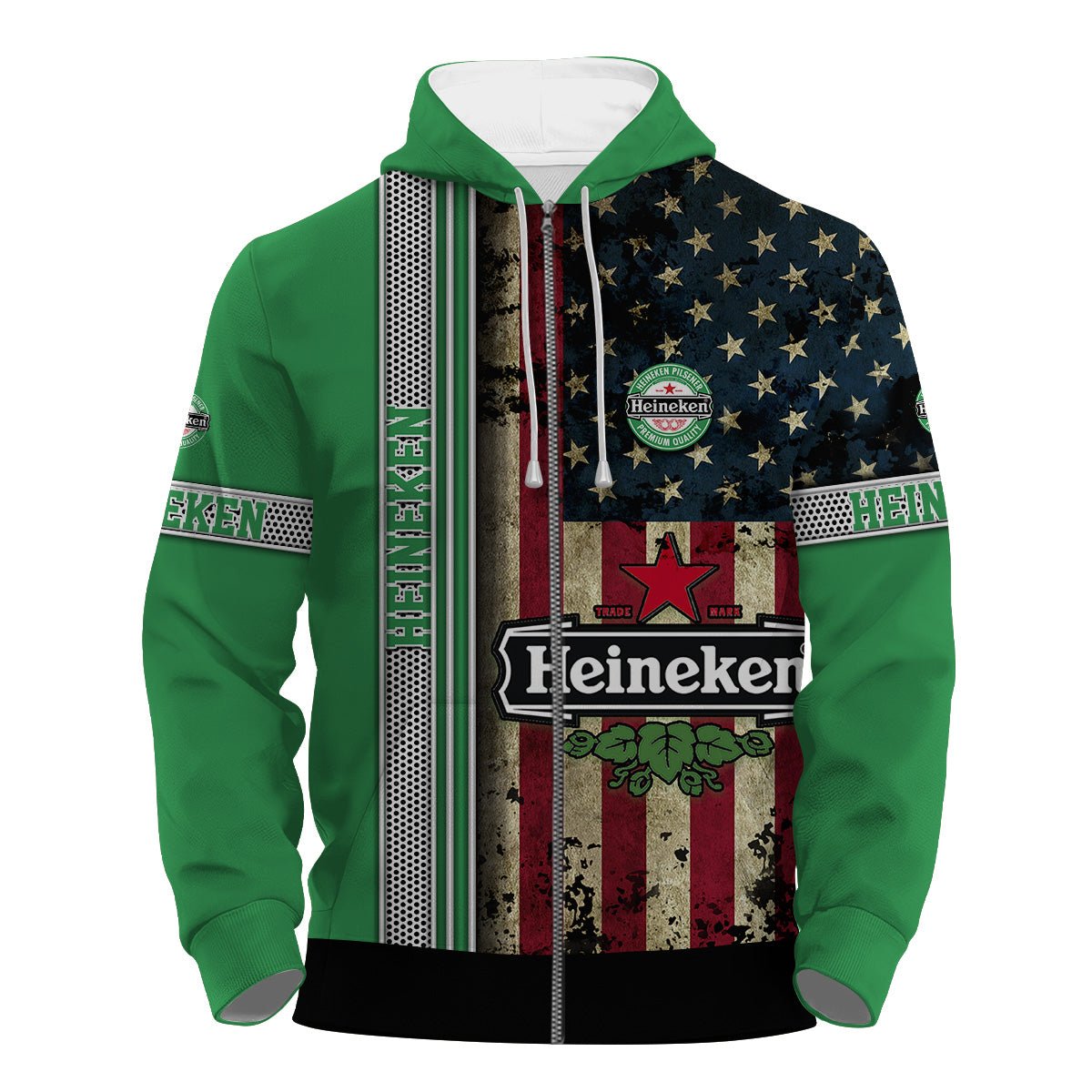 Heineken Stainless Steel American Flag Hoodie & Zip Hoodie - Flexiquor.com