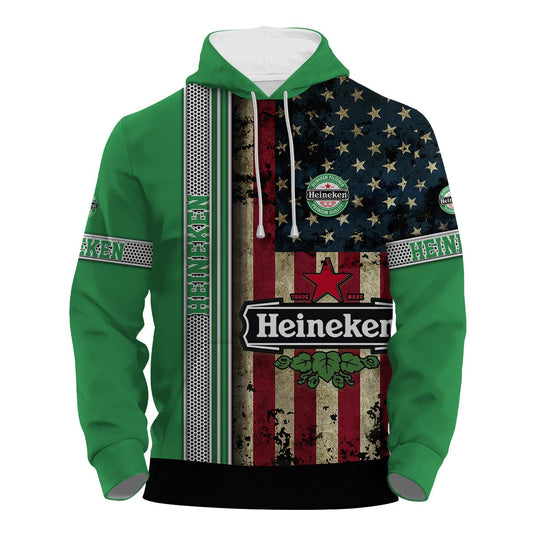 Heineken Stainless Steel American Flag Hoodie & Zip Hoodie - Flexiquor.com