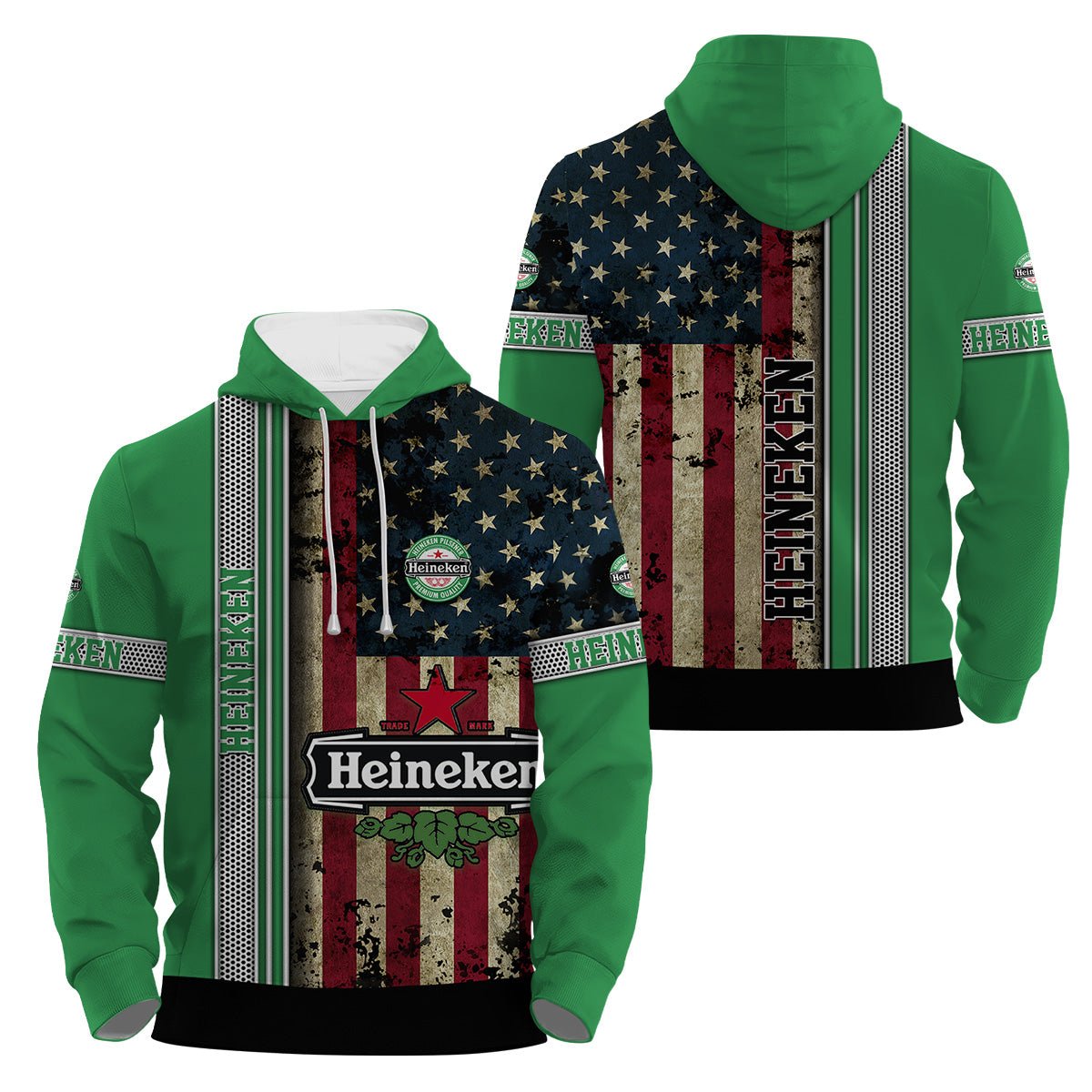 Heineken Stainless Steel American Flag Hoodie & Zip Hoodie - Flexiquor.com