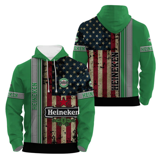 Heineken Stainless Steel American Flag Hoodie & Zip Hoodie - Flexiquor.com