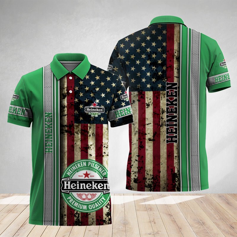 Heineken Stainless Steel American Flag Polo Shirt - Flexiquor.com